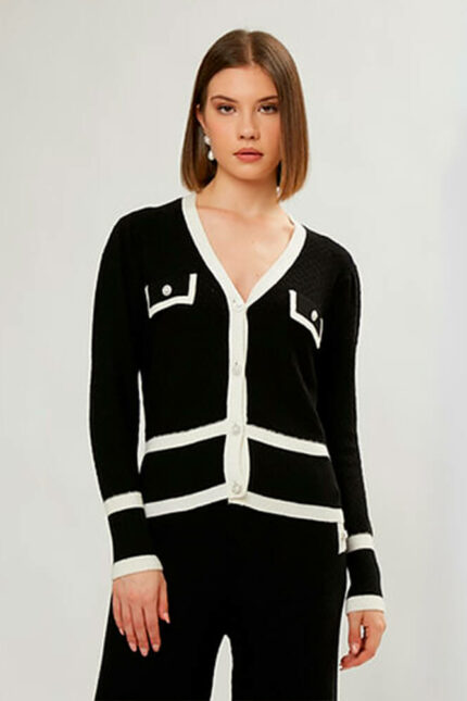 INFLUENCER CARDIGAN-BLACK/MILK
