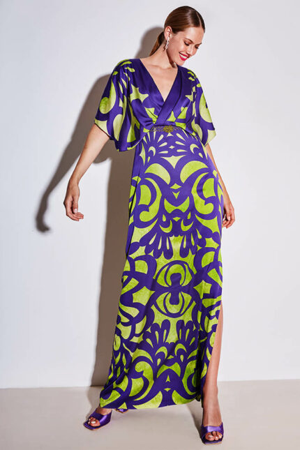 Abito Lungo Allure a Fantasia Stile Impero col Scollo a V