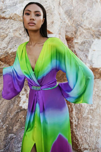 Abito Lungo Maestri Multicolor con Maniche Lunghe Ampie
