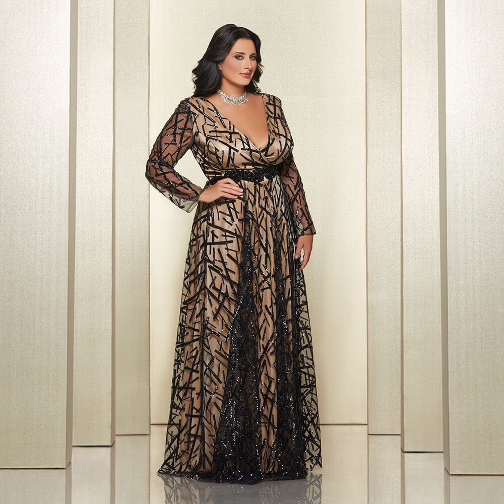 Abito Lungo Impero Couture con Lavorazione in Paillettes Pulpito