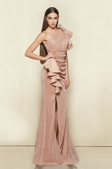 Abito Lungo Impero Couture Monospalla in Lurex