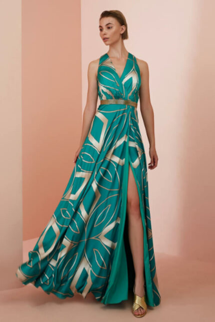 Abito Lungo Allure Evening Stile Impero a Fantasia