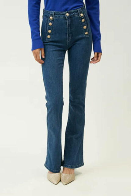 Jeans Influencer a Zampa con Bottoni Oro