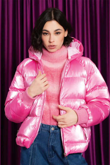 Piumino Influencer Rosa Trapuntato con Cappuccio