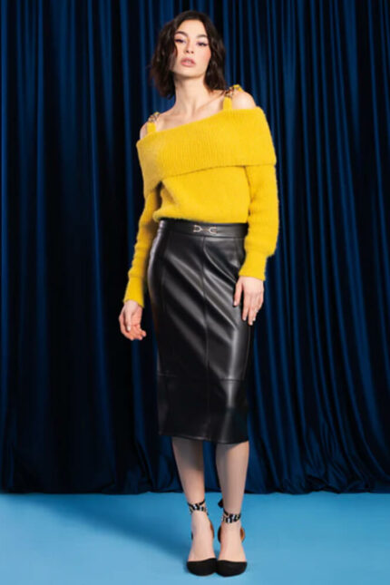 Gonna Midi Influencer in Ecopelle Nera