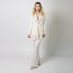 Silence-Luxury-Tailleur Bianco con Specchietti e Cinta in Vita